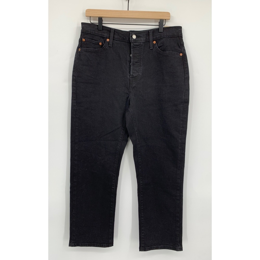 Levis Wedgie Straight Jeans Womens 32 Black Button Fly High Rise Denim Pants NEW